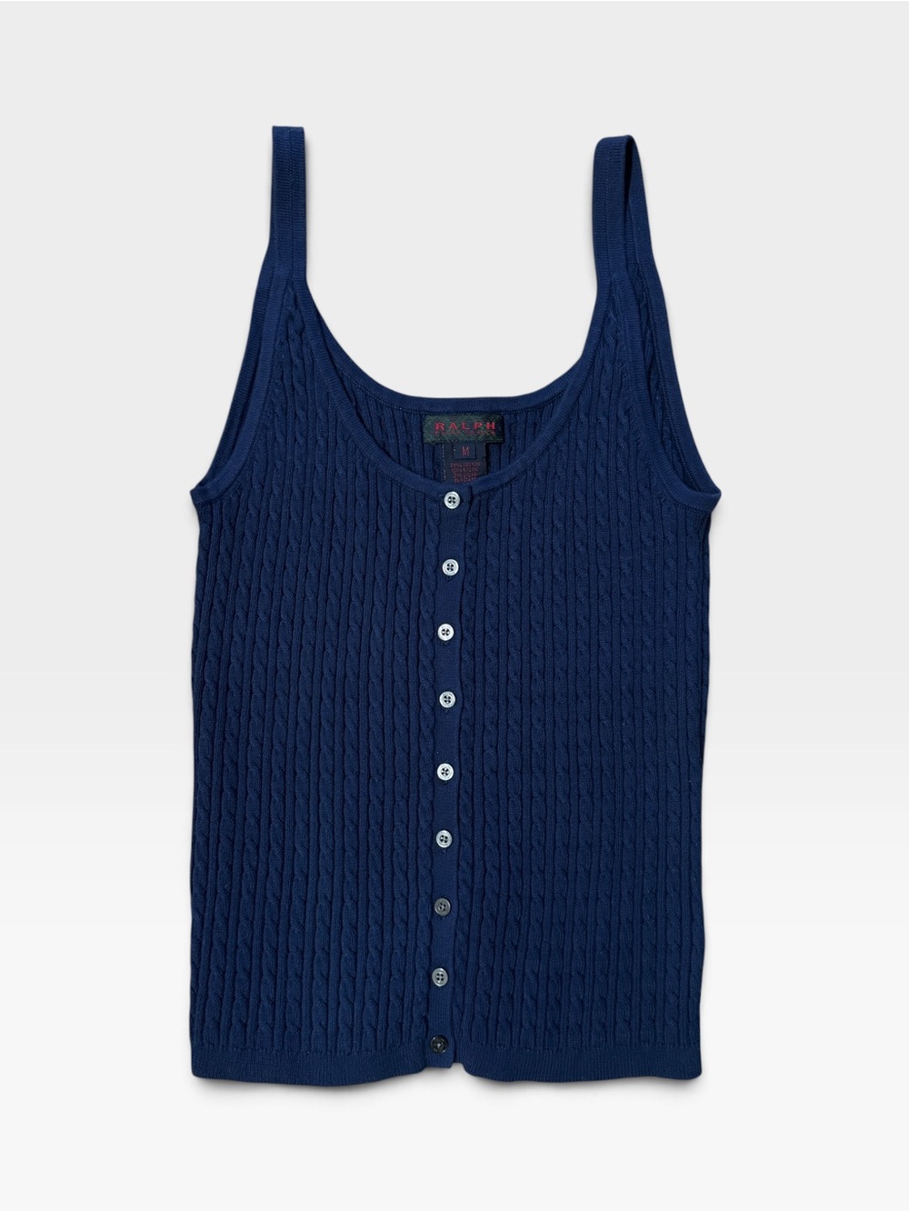 VTG RALPH By Ralph Lauren Navy Cable-Knit Button-Front Sweater Tank Size M